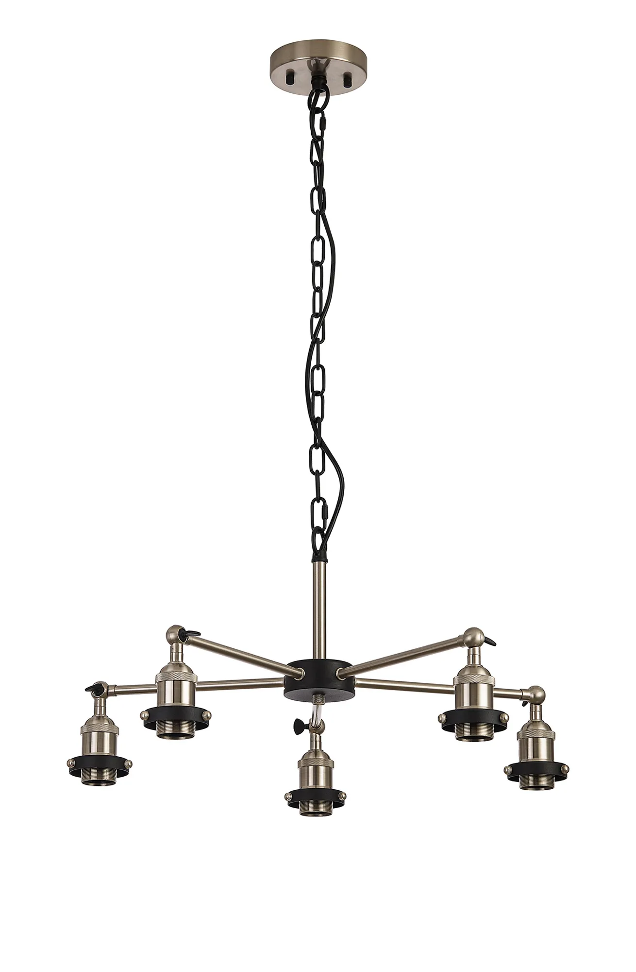 D1026SN  Dreifa Curved Round Pendant (FRAME ONLY), 5 x E27, Satin Nickel/Black